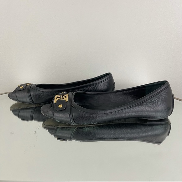 TORY BURCH Black Leather Clines Peep-Toe Ballerina Flats - Picture 8 of 11